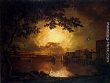 Joseph Wright of Derby Canvas Paintings - Firework Display at the Castel Sant' Angelo in Rome